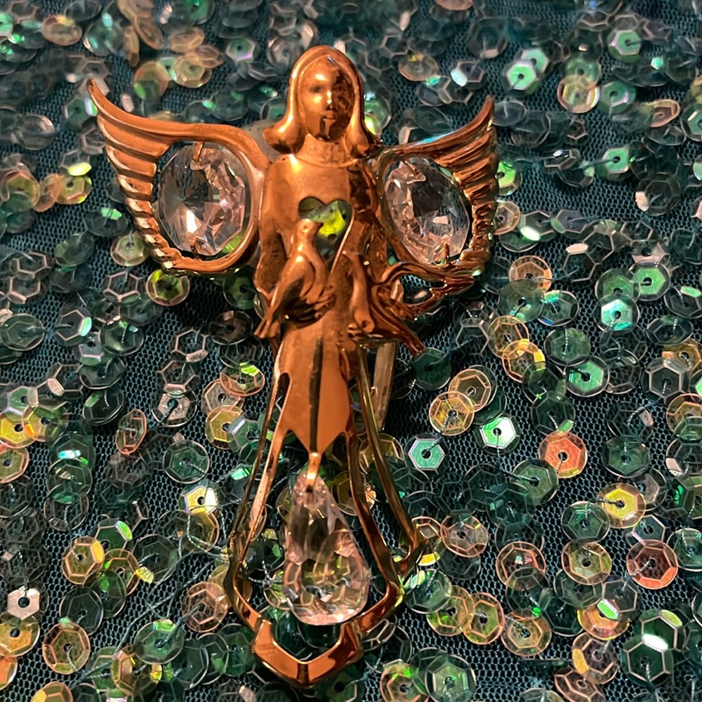 Marked Mascot INTL, INC. Gold Plated Gold Angel Brooch with Crystal Accents